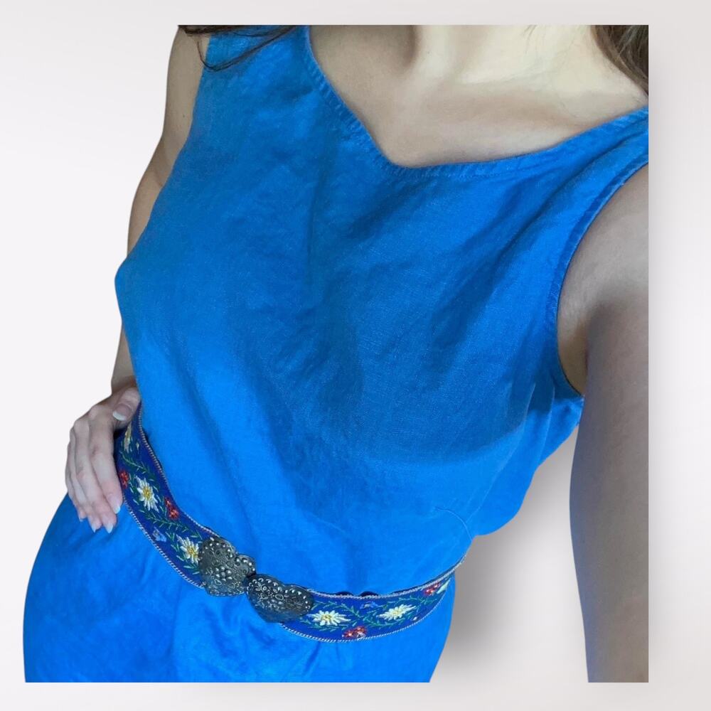 Casual Corner Blue‎ Linen Maxi Dress Size 6 Vintage Classic Coastal Boho Minimal - Picture 9 of 9
